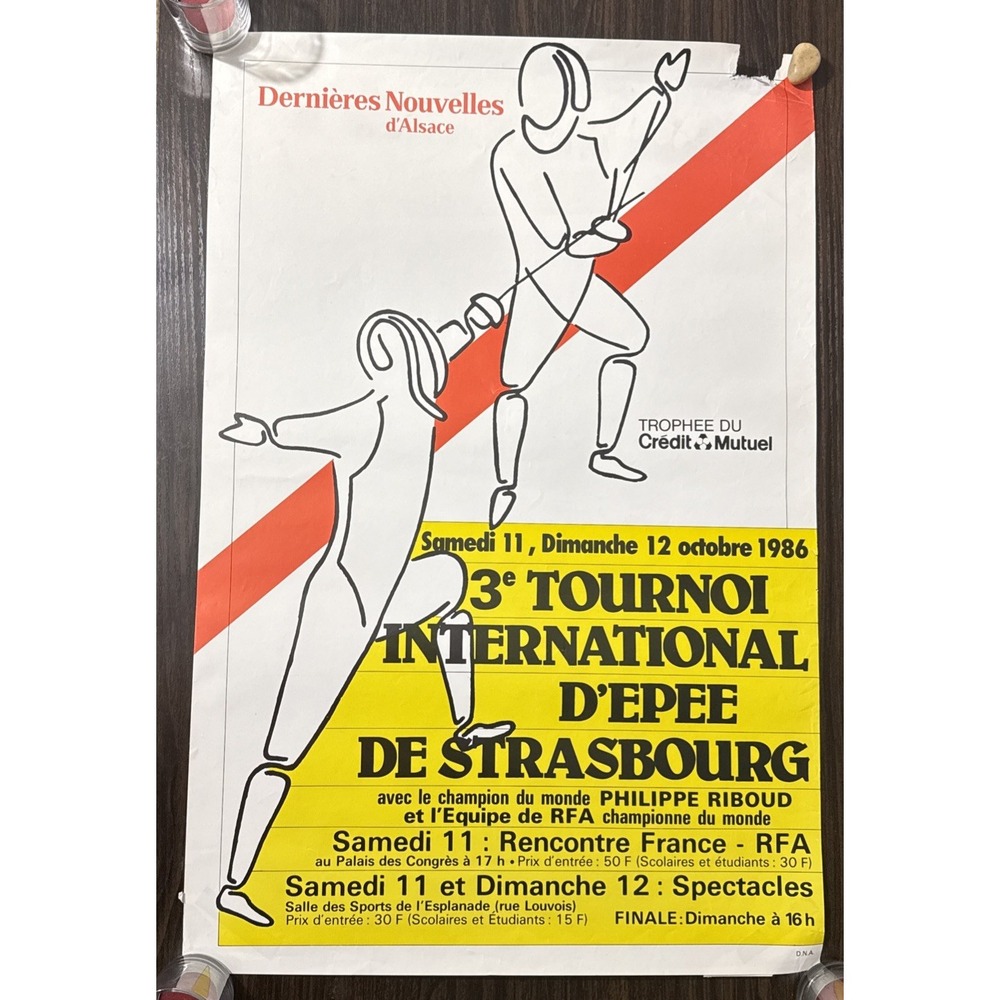 Fencing Poster 3e Tounoi International D'Epee De Strasbourg 1986 Original